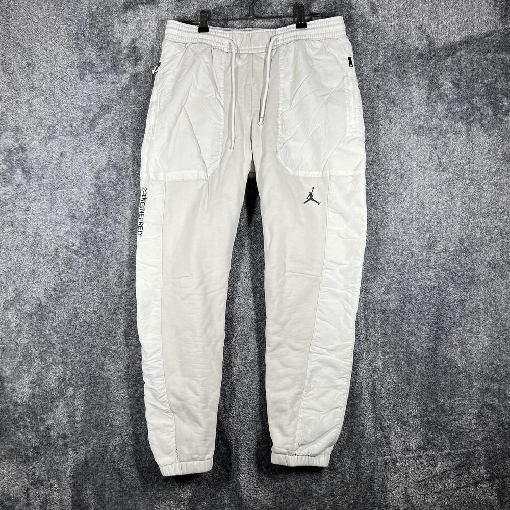 Jordan Pants Mens Size M White Jogger Slim Fleece 23 Engineered Drawstring Zip